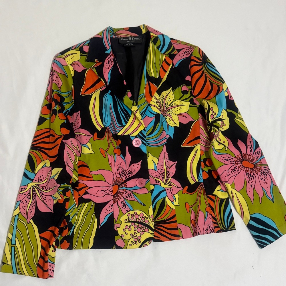 RARE Russell Kemp New York Womens Blazer Jacket Size 8 Floral Print Button Front - Picture 3 of 14